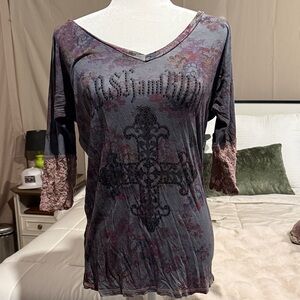 Crash & Burn Long Sleeve Top with Cross Design